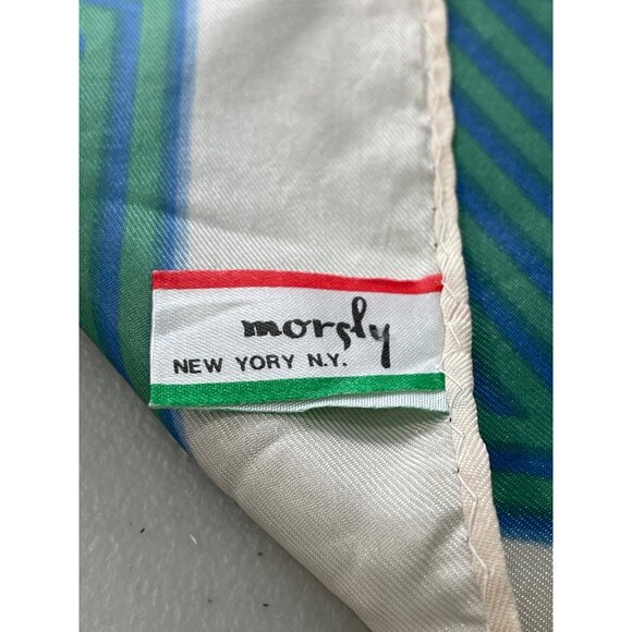 Vintage Morsly Striped Square Scarf Neck Wrap Acetate Green Blue Yellow White - Picture 3 of 5